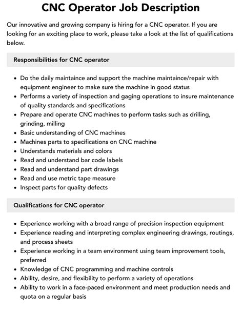 skills required for cnc machine operator|cnc machine operator job description.